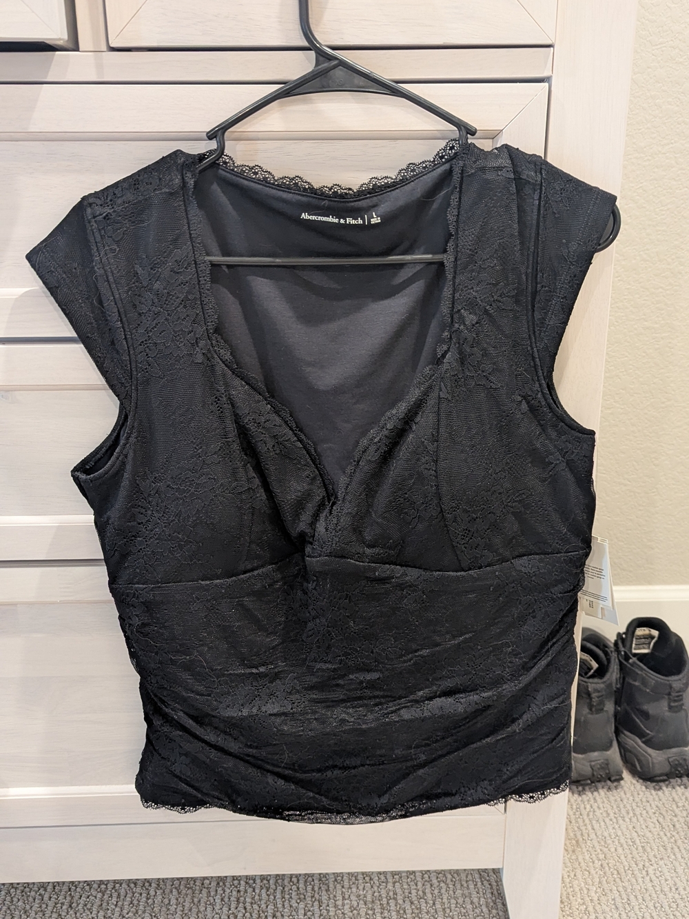 Abercrombie & Fitch Black Lace V-Neck Cap Sleeve Top
